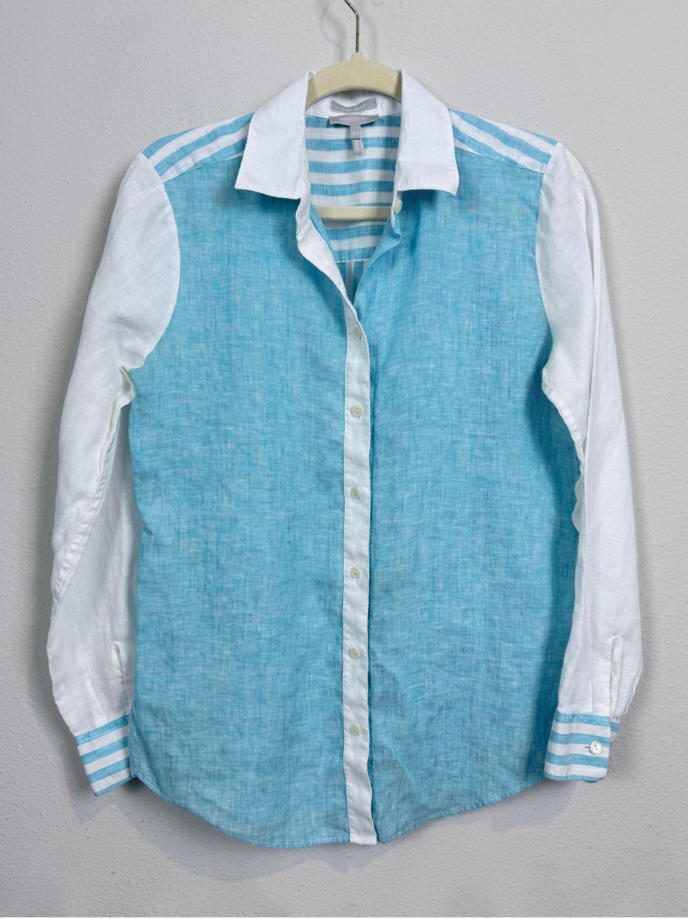 Hinson Wu Chelsea Linen Button-Down Blue & White Shirt XS